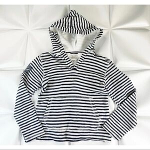 Lucky Brand Womens Sz S Navy Blue White Striped Textured Thermal Hoodie Top